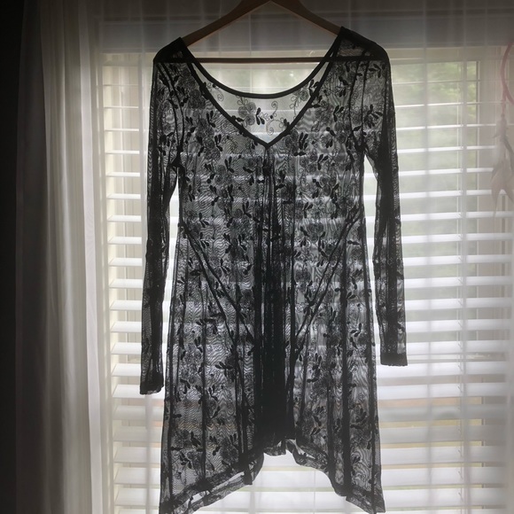 Sheer / Mesh Embroidered Black Floral Dress - Picture 3 of 8